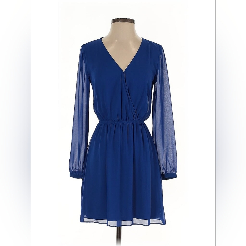 Express Blue V-Neck Long Sleeve Chiffon Dress Size Small